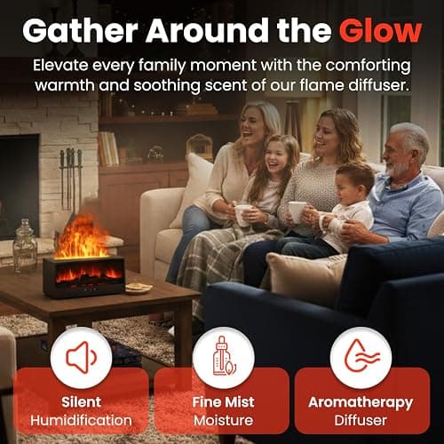 Omnexa Fireplace Flame Diffuser Air Humidifier, Essential Oil Diffuser with 7 Colors Light & Timer, Auto-Off Ultrasonic Cool Mist Aroma Humidifier for Home, Bedroom, Office, Yoga(Black) thumbnail 6