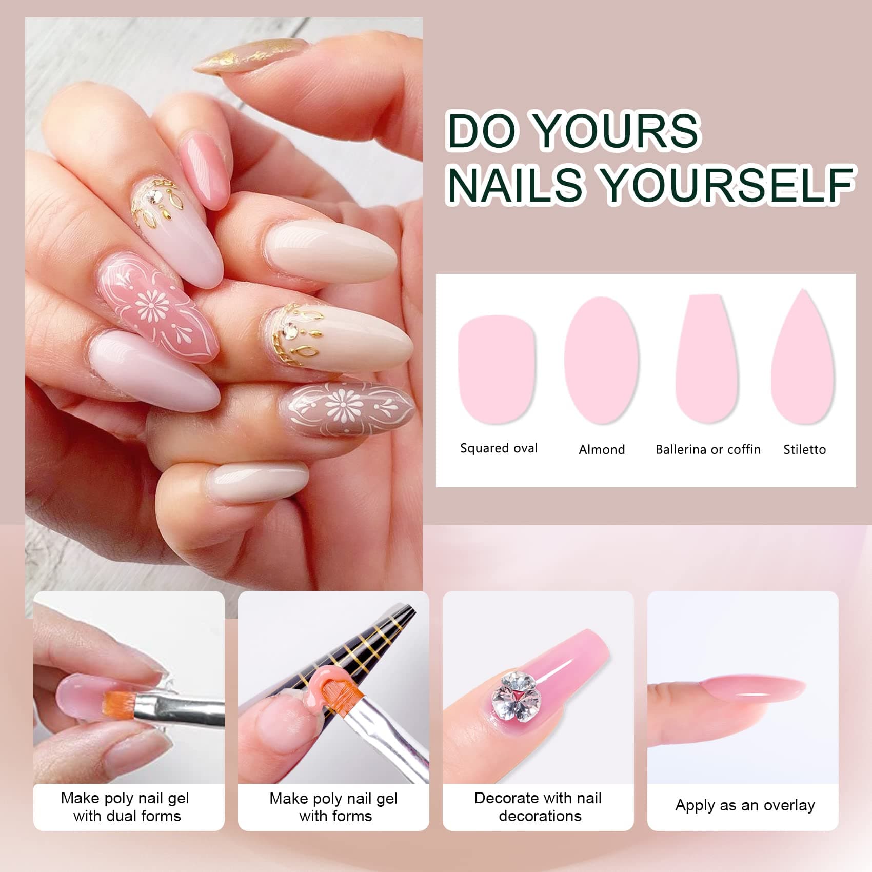 Poly Gel Nail Extension Kit, 8 Colors Clear Nude Pink Poly Gel Set Nail Enhancement Builder Nail Gel Poly Gel Colors for Beginners DIY Home Salon thumbnail 3