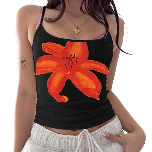 Women Y2k Floral Print Cami Tank Top Scoop Neck Spaghetti Strap Camisole Slim Fit Crop Vintage Going Out Streetwear - Image 1