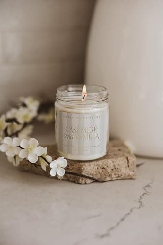 Sweet Water Decor Cashmere and Vanilla Patterned Candle – Soy Candles with Coconut, Bourbon Vanilla, Cashmere, Sandalwood, Musk – 40 Hour Burn – 9oz Clear Glass Jar – Luxury Spring Candle thumbnail 7