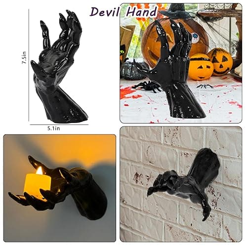 Halloween Decorations Indoor Outdoor 3 Pack Wall Mount Creepy Hands&Candles | Life-Sized Horror Hands for Wall Decorations, Gothic Hanging Wall Art Sculpture thumbnail 3