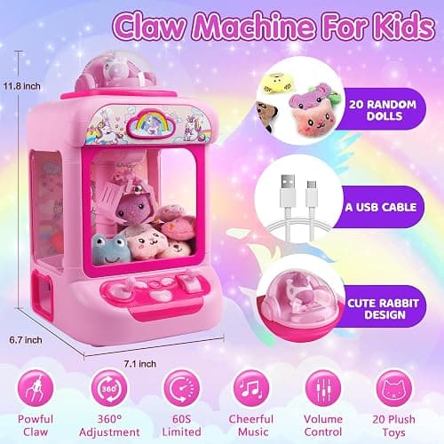 TingingYuli Claw Machine for Kids,Unicorn Mini Vending Machines Candy Grabber Prize Dispenser Toys for Girls,Electronic Arcade Game with 20 Mini Plush Toys for Christmas Easter Birthday Gifts thumbnail 3