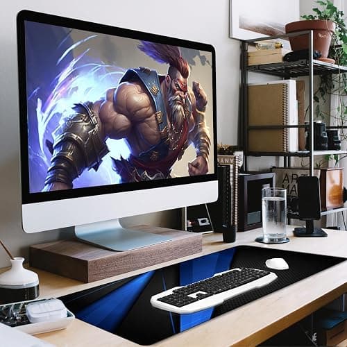 Desk Pad, Large Gaming Mouse Pad,Extended Keyboard Mouse Mat Desk Pad with Non-Slip Rubber Base & Stitched Edge for Computers Laptop Desk Home Office Accessories,Black Blue thumbnail 2