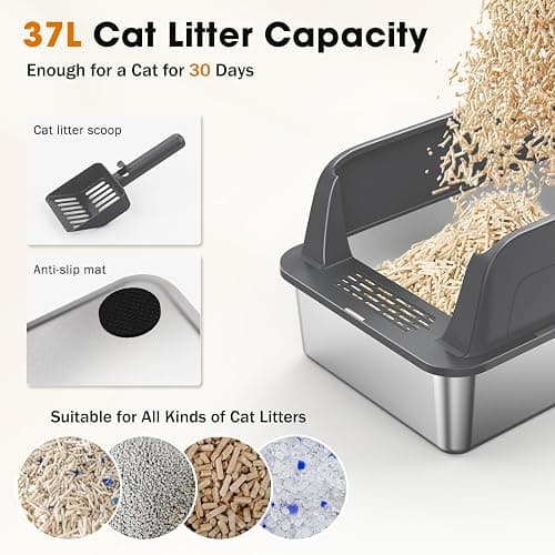 2PACK Stainless Steel Litter Box, Extra Large Litter Boxes for Big Cats, XL Metal Cat Litter Box with Lid High Sides, Anti-Urine Leakage, Non-Sticky, Scoop Included thumbnail 7