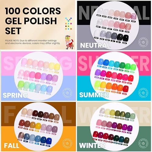 Beetles 110 PCS Gel Nail Polish Set, 100 Colors Infinite Inspiration Gift Spree All Season Red Brown Green Black Gel Polish with 5Pcs Base Top Coat Soak off UV Gel for Manicure Lovers DIY at Home thumbnail 2