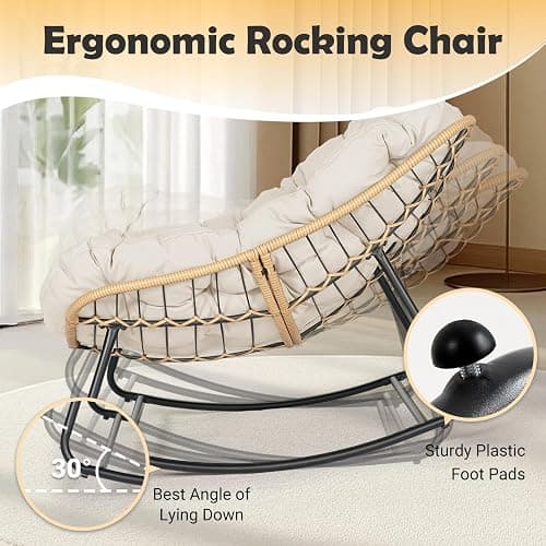 YWLVLI Giant Patio Rocking Chair, Indoor Outdoor Egg Freestyle Chair with Cushion and Frame, Comfortable Upholstered Rocking Chair, Modern Lounge Chair for Bedroom, Living Room thumbnail 3