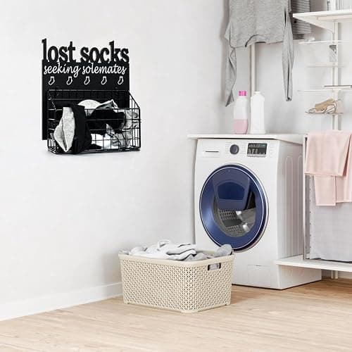 CQNET Lost Socks Basket for Laundry Room, Rustic Farmhouse Cutout Letters Organization, Home Wooden Decor And Accessories, Seeking Solemates Sign thumbnail 2