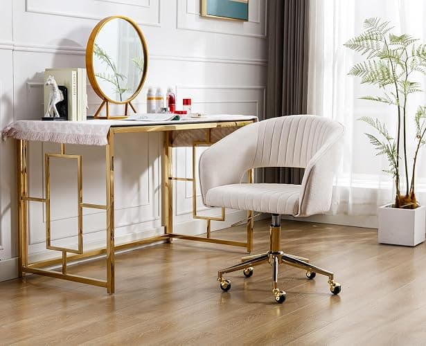 Ya-Home Chenille Home Office Chair Modern Swivel Vanity Chair with Height Adjustable for Adults Teens Bedroom, Beige thumbnail 7