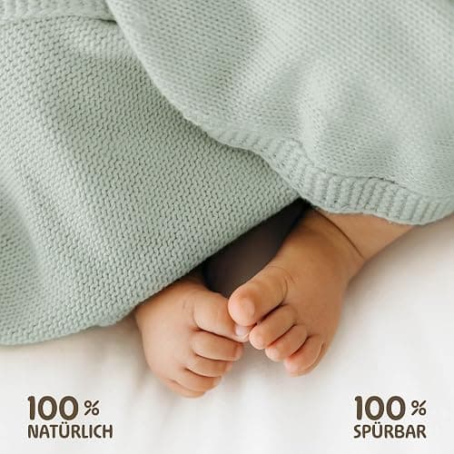 Merle Toys® Premium Babydecke Baumwolle, 100% Bio - GOTS & Oeko-TEX Zertifizierte Strickdecke, Baby Decke Neugeborenen, Kuscheldecke Baby, Blanket Newborn Cotton, Babydecke Bio Baumwolle, Mint thumbnail 6