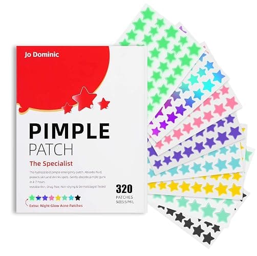 Jo Dominic Pimple stars Patches for Face, 4 Size 320 Counts Acne Patches, Hydrocolloid Patches for CoveringZits and Blemishes, Spot Stickers with Salicylic Acid, Tea Tree Oil - Image 1