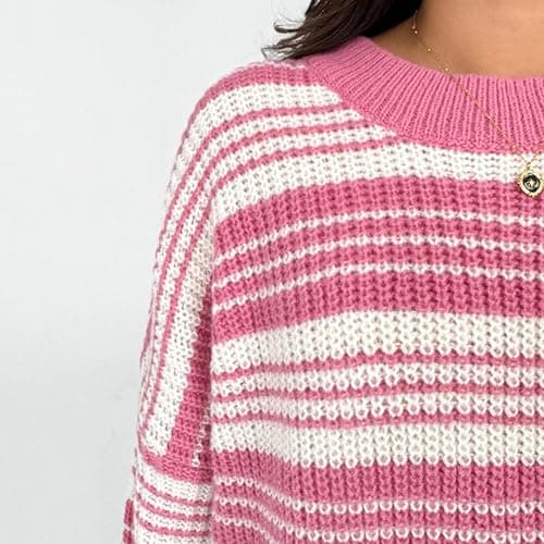 Striped Sweater Women Winter Fall Oversized Pullover Crew Neck Long Sleeve Knit Tops Y2k Streetwear thumbnail 4