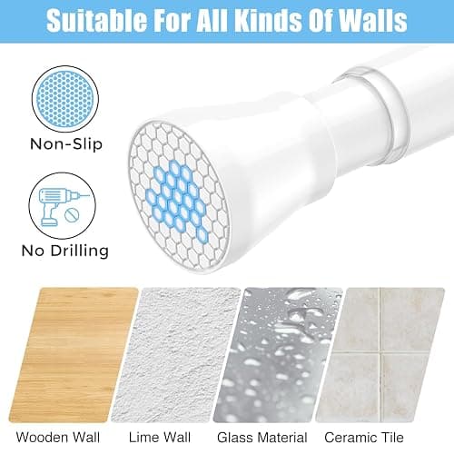 AIZESI Tension Curtain Rod Spring Tension Rods for Windows 28 to 48 Inch, No Drilling, 7/8" Diameter, White Adjustable Curtain Rod, Small Shower Curtain Rod for Bathroom, Doorway, Closet, Kitchen - White - 28" to 48"-1Pcs thumbnail 6
