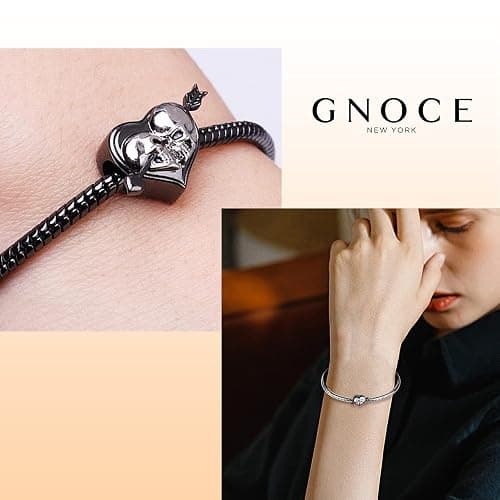 GNOCE Skull Lover Heart Charm Bead Sterling Silver Arrow through The Heart Skull Charm Bead Fit Bracelet/Necklace Jewelry Gift for Women Men (Style-1) thumbnail 4
