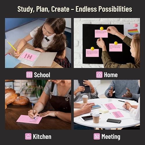 300 Count Index Cards 3 x 5 Inch Ruled Pink Index Cards, Flash Cards College Ruled for Office School Supplies and Home Organization, Durable Study To Do List Note Cards with Ruled Lines thumbnail 7