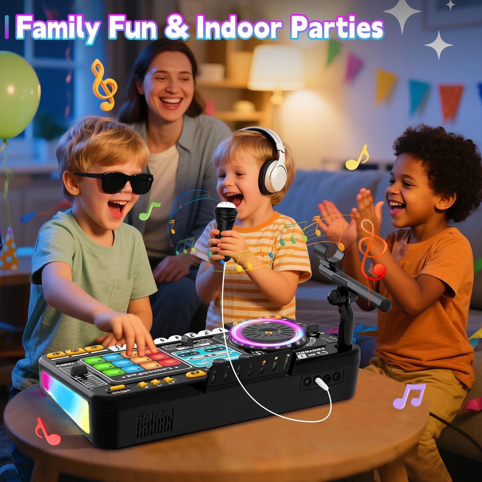 Kids Toys DJ Mixer for Party, Kids' Karaoke Machines, Music Toy with Bluetooth & Microphone for Ages 3+, 2000+ Sound Effects & Colorful Light - Idea Gift for Birthday Holiday(Black) thumbnail 5