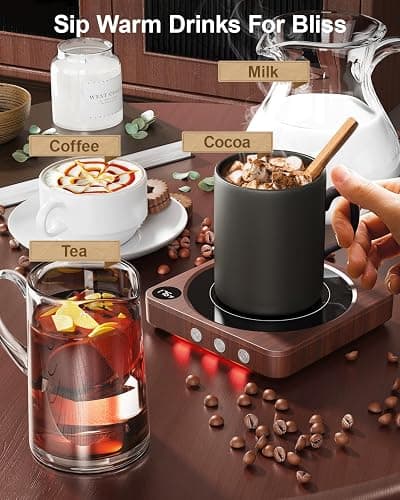 House Gem Mug Warmer - 36W Coffee Mug Warmer for Desk with Temperature Display, 2-12Hrs Auto Shut Off, Smart Candle Warmer - Ideal Coffee Gifts Accessories Keep Beverages Coffee Warmer (Wood) thumbnail 6