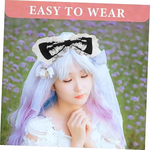 minkissy Kawaii Lolita Bow Headband Elastic Lace Hair Hoop for Cosplay Weddings Parties More Comfortable Design Cute Accessory for Women thumbnail 3