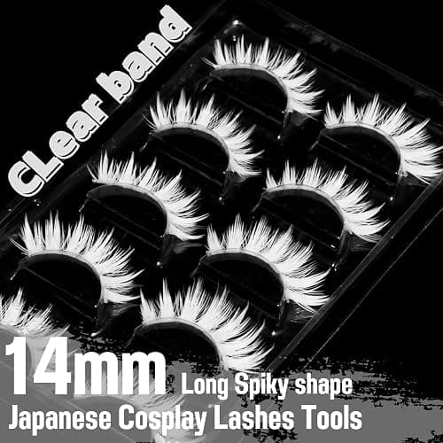 AUGENLI Halloween White False Lashes Extension Tools Japanese Anime Cosplay Natural Makeup Looking Masquerade Party Eye Lashes (02B) thumbnail 2