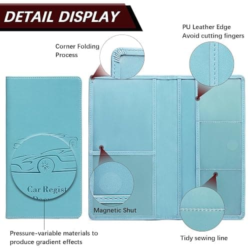 Peisicne Car Registration and Insurance Card Holder for Women Men, Blue Glove Box Paperwork Organizer with Magnetic Buckle for Easy Access and Protect Documents and Various Cards in Vehicle thumbnail 5