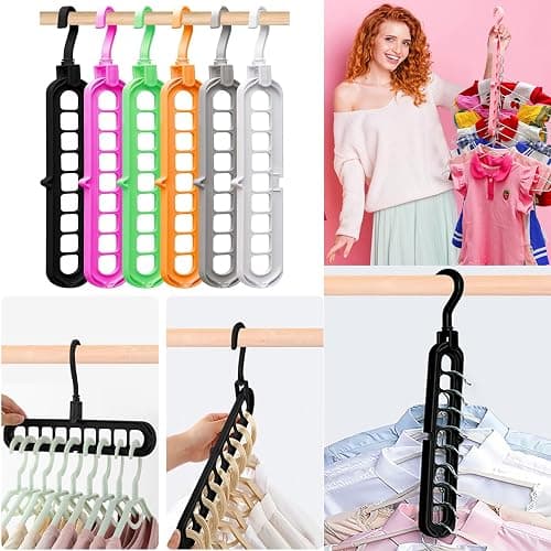 Closet Organizers and Storage,College Dorm Room Essentials, Multifunctional Organizer Magic Space Saving Hangers with 9 Holes Storage Organization for Wardrobe Closet Heavy Clothes - Multicolor - 4 Pack thumbnail 9
