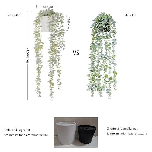 BACAMA Faux Ivy Eucalyptus Vine Fake Hanging Plants in White Pot, Medium | Decorative Hanging Plants, Fake Greenery, For Shelf thumbnail 3
