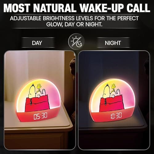 Peanuts Snoopy Sunrise Alarm Clock – Vibrant Snoopy Edition with Multicolor Lights, USB Charging, LED Display, Gentle Wake-Up Simulation, and Handy Snooze Function, Red thumbnail 9
