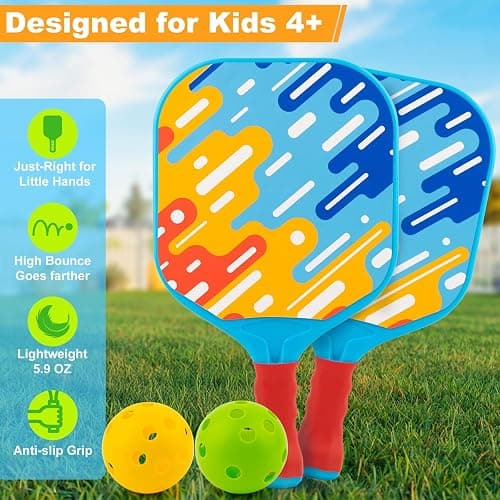 Stocking Stuffers Kids Pickleball Paddles- Boys Toys for Kid Ages 4 5 6 7 8 Year Old Boys Girls Gifts, Beginner Easy to Use Backyard Ball Games Set of 2, Lightweight and Durable Grip for Small Hands thumbnail 2