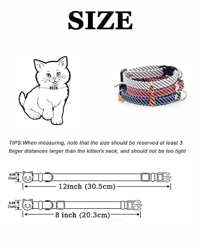 SOLMOONY 3 Pack Classic Stripes Cat Collars - Breakaway Kitten Collar and Adjustable 7.8-11.8 in，Cute Neckties Kitty Collar for Wedding Formal and Party thumbnail 2