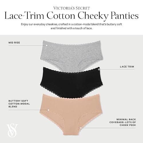 Victoria's Secret Women's Lace & Cotton Cheeky Underwear, Minimal Coverage Panties for Women, Multi Pack (XS-XXL) - Medium - Purest Pink Mix thumbnail 4