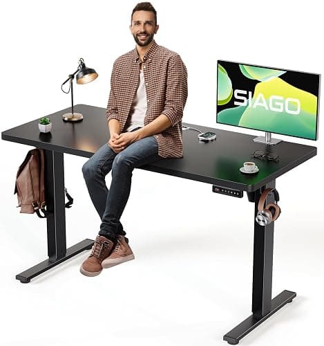 SIAGO Electric Standing Desk Adjustable - 48 x 24 Inch Sit Stand up Desk with Cable Management - 3 Memory Preset Adjustable Height Table - Image 1