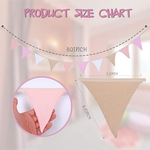 Pennant Banner Flags,Infant and toddler room decoration pennant,for Nursery Decor Baby Birthday Boho Wedding Shower Party Event (Pink Colorful Banner) thumbnail 3