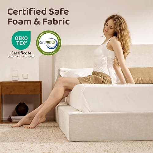 RECCI AirFrame Queen Bed Frame with Headboard, Cloud Upholstered Platform Bed Frame, 5 Inch Foam Cushioned, No Box Spring, Easy Assembly(Beige Chenille) thumbnail 3