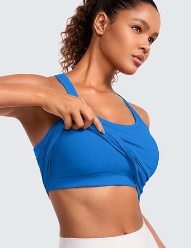 CRZ YOGA Seamless Ribbed Workout Tank Top for Women - Racerback Padded Scoop Neck Athletic Camisoles with Built in Bra thumbnail 3