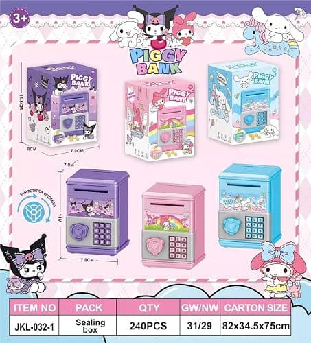 Kawaii Mini Piggy Bank for Boys Girls, Kids Money Saving Box Money Safe,Suitable, Birthday Gifts (kurom) thumbnail 3
