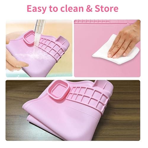 Silicone Craft Mat, Thick Nonstick Nonslip Silicon Mat for Crafts - Creator Painting 23.6"x19.7" with 20 Paint Dividers (Pink) thumbnail 4