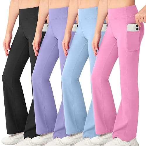 NORMOV Girl's Bootcut Yoga Pants with Pockets,High Waisted Casual Kids Bell Bottoms Pants - Image 1