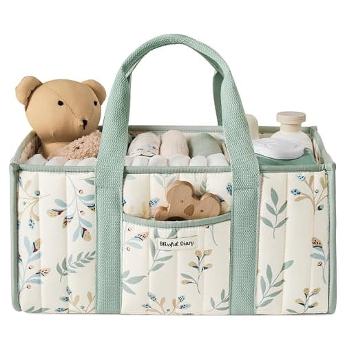 Blissful Diary Leaf Diaper Caddy Organizer, Stylish Nursery Storage Basket, Gift for Baby Shower, Newborn Essentials, Sage Leaf - Image 1
