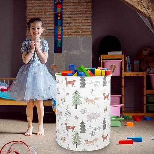 FXOLCSHE Animal Baby Laundry Basket,Woodland Animals Baby laundry hamper,Toy basket for boys,Nursery Hamper Gift Baskets for Bedroom,Toy Bin,Gift Basket.Baby room decor(Animal) thumbnail 5