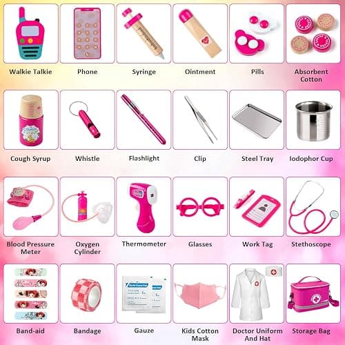 EFO SHM Doctor Kit for Kids Girls, 34 Pcs Kids Doctor Kit for Toddlers 3-5 with Medical Storage Bag & Real Stethoscope, Pretend Play Set for Boys Girls Fun Role Playing Game thumbnail 6