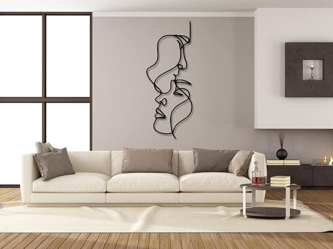 VAILLA Wall Art Decor Minimalist Abstract Woman and Man Face Wall Decoration Wooden Modern 3D Wall Sculptures Couple Love Line Drawing Wall Art Decor Female Single Line Wall Home Hanging for Bedroom Kitchen Bathroom Living Room - 27.5L" x 11W" - Image 1
