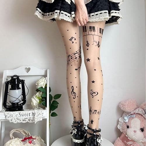 Erqiroc Womens Sheer Tights High Waist Patterned Tights Kwaii Transparent Thigh High Stockings Lolita Silk Thin Long Socks thumbnail 5