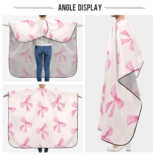 Burbuja Pink Bow Barber Cape, Hair Cutting Cape with Adjustable Neckline Waterproof Polyester Salon Barber Cape for Unisex Adult thumbnail 5