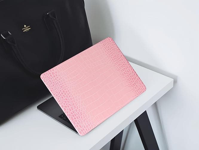 KEROM Compatible with Crocodile MacBook Air 13 inch Case 2021 2020 2019 2018 M1 A2337 A2179 A1932, Textured Elegant Luxury Aligator Skin Snakeskin PU Leather Hardshell Case & Keyboard Cover, Pink thumbnail 7