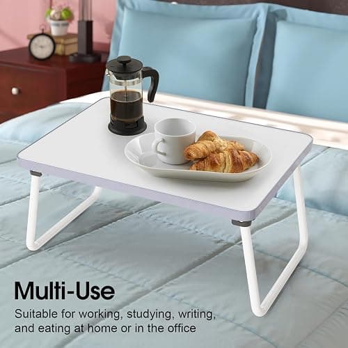 Lap Desks Laptop Tray for Bed or Couch, Breakfast Serving Tray with Folding Legs,Portable & Lightweight Mini Table, Laptop Stand for Working, Reading and Writing,White thumbnail 6