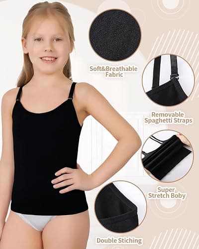 iMuchic Camisole Tank Tops for Girls, Stretch Undershirts Comfortable Camis with Clear Straps and Silicone Cover thumbnail 4