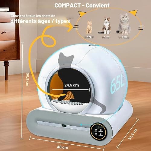 XQDKoon Litière autonettoyante pour chat avec 2 rouleaux de sacs poubelle et tapis de litière pour chat, contrôle par application pour plusieurs chats (A) thumbnail 6