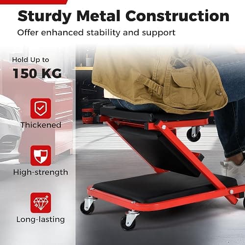 COSTWAY 2-in-1 Folding Car Creeper and Seat, 37 Inch/40 Inch Padded Mechanics Creeper Stool with 6 Rotatable Wheels, Rolling Garage Work Crawler Board Bench, 150kg/160kg Capacity (37”, 150kg, Black) thumbnail 3