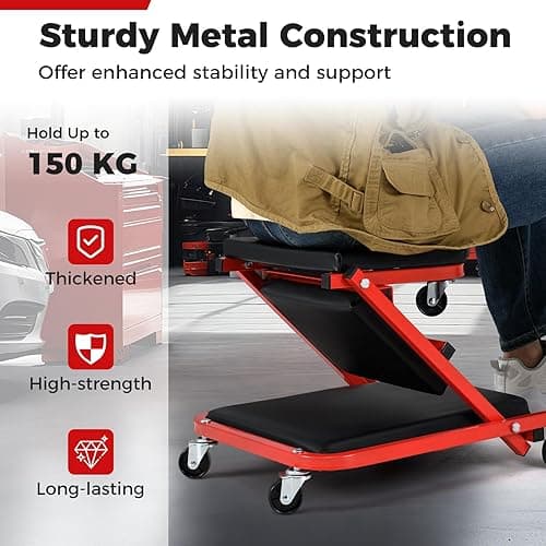 COSTWAY 2-in-1 Folding Car Creeper and Seat, 37 Inch/40 Inch Padded Mechanics Creeper Stool with 6 Rotatable Wheels, Rolling Garage Work Crawler Board Bench, 150kg/160kg Capacity (37”, 150kg, Black) thumbnail 4