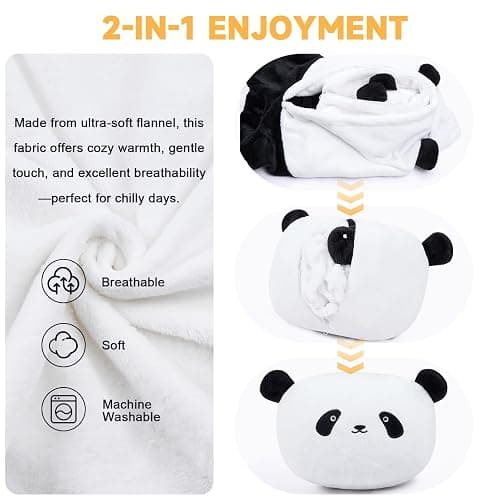 IFNOW Wearable Blanket Hoodie Kids, Oversized Fleece Blanket Sweatshirt Christmas Birthday Gifts for Boys, Girls, Teen Hoodie with Portable Foldable Blanket Pillow, Animal Embroidery 5-15 Years, Panda thumbnail 4
