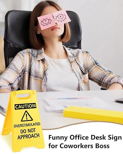 Caution Overstimulated Do Not Approach Funny Reminder Desk Sign Yellow Warning Style Office Table Decorative Gift for Coworker Friend Home Workspace Phone Holder Mirror Acrylic Cubicle Table Sign thumbnail 5